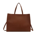 Grand sac cabas marron caramel avec texte TOTE BAG embossé et bandoulière longue - TOTE BAG Style Relief / Marron