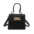Mini black crocodile embossed handbag with gold turn-lock and top handle strap - Black