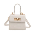 White faux leather crossbody bag with crocodile embossing and golden metal lock - White