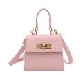 Pink crocodile pattern mini square crossbody bag with golden twist lock and long strap - Pink