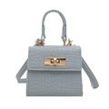 Light blue faux crocodile leather square crossbody bag with gold metallic twist lock - Blue