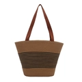 Minimalistische gewebte Stroh-Beuteltasche mit schwarzen Streifen für Sommer und Strandurlaub - Schwarz