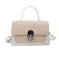Contrast stitching crossbody bag in beige and white straw weave with silver metal clasp - White