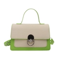 Contrast color patchwork crossbody bag with beige canvas and green leather finish - Green