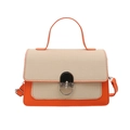 Chic orange and beige canvas patchwork square handbag with metallic round lock - Orange