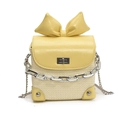 Mini bolso bandolera retro con lazo amarillo y textura de tela tejida en beige - Amarillo / Grande