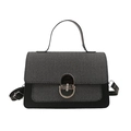 Contrast panel small square crossbody bag with silver U-shaped metal lock on white background - Black