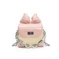 Pink and beige contrast mini crossbody bag with large bow and silver chain strap - Pink / Small