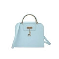 Light blue faux crocodile handbag with gold round handles and a deer pendant charm - Blue