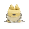 Yellow and beige patchwork crossbody bag with large bow and silver chain strap - Yellow / Small