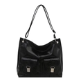 Borsa sottobraccio nera lucida con fibbie in metallo e due tasche frontali - Nero
