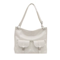 Elegante borsa tote bianco crema in pelle cerata con fibbie argentate e tracolle - Bianco
