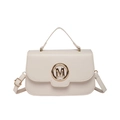 Chic beige cream top-handle bag with a gold M-shaped emblem and adjustable shoulder strap - Off White