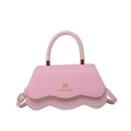 Pink trendy crossbody handbag for women with scalloped bottom edge and gold logo - Pink