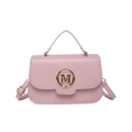 Pink retro crossbody handbag with golden metal M logo and adjustable shoulder strap - Pink