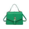 Elegant bright green leather handbag with gold metal lock and adjustable shoulder strap - Green