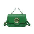 Chic green leather handbag for women featuring a gold M logo and elegant top handle - Green