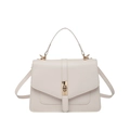 Elegant cream leather small square handbag with golden twist lock and top handle - White