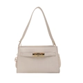 Beige handtas met krokodillenprint, gouden draaisluiting en handvat voor damesmode - Wit