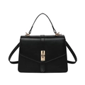 Classic black trapezoid handbag with gold V-flap twist lock and top handle for women - Black