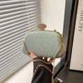 Elegant mint green textured handbag with gold metal chain and crystal clasp closure - Green