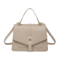 Bolso bandolera beige de cuero PU con asa superior y cierre giratorio metálico dorado - Caqui