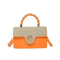 Bolso minimalista naranja y beige con cierre de trébol y asa superior elegante - Naranja