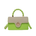 Bolso bandolera verde lima con solapa tejida beige y cierre de flor dorada - Verde
