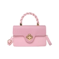 Bolso de mano rosa con cierre de flor dorada y asa trenzada para mujer elegante - Rosa