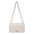 Elegant white quilted crossbody bag with gold chain strap and metallic twist lock - White