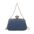Denim Schultertasche in Blau mit goldener Kette und ovalem Kristallverschluss - Blau
