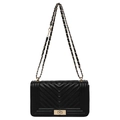 Classic black V-quilted small square crossbody bag with gold chain strap for women - Black