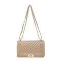 Beige chevron quilted crossbody bag with golden chain strap and rectangular turn-lock - Khaki