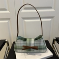 Borsa a spalla retrò a quadri verdi con fiocco marrone su libri decorativi - Verde