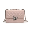 Borsa a tracolla trapuntata rosa con chiusura a fiocco argento e catena in metallo - Rosa