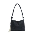 Elegant black embroidered shoulder bag with floral motifs and a white pearl tassel - With Ornament / Black