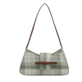 Retro Schultertasche mit grünem Karomuster und braunem Lederriemen für schicken Alltag - Grün