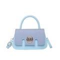 Chic light blue handbag with striped flap and golden M buckle, crossbody style - Blue