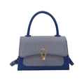 Blaue Handtasche aus Denim und Leder mit goldenem Hufeisenverschluss und verstellbarem Riemen - Blau