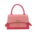 Elegante rot-weiße gewebte Handtasche mit goldenem Verschluss und verstellbarem Riemen - Rosenrosa