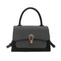 Gray tweed and black leather contrast crossbody bag with gold horseshoe buckle closure - Black