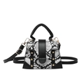 Minimalist snake print square handbag with gold rivets and detachable shoulder strap - White
