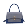 Navy blue lychee texture leather handbag with gold teardrop clasp and crossbody strap - Blue