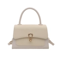Elegant cream contrast handbag with woven texture flap and gold metal hardware lock - Off White