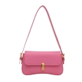 Pink leather baguette shoulder bag with gold metal clasp on a clean white background - Pink