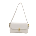 Minimalist white underarm bag with golden U-shaped clasp and matte leather finish - White