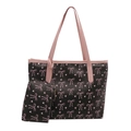 Schwarzes Shopper-Set mit rosa Schleifenprint, Kunstledergriffen und Reißverschlusstasche - Schwarz