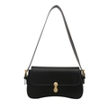 Minimalist black underarm bag with gold U-shaped buckle and adjustable leather strap - Black