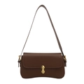 Minimalist dark brown underarm bag with vintage golden oval buckle and matte leather finish - Brown