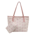 Damen-Tragetaschen-Set mit rosa Schleifendruck und passender Tasche auf weißem Grund - Weiß